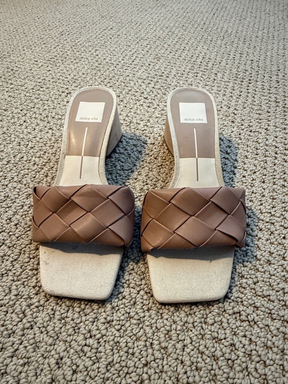 Dolce Vita Woven Strap Slide Mules in Brown Taupe